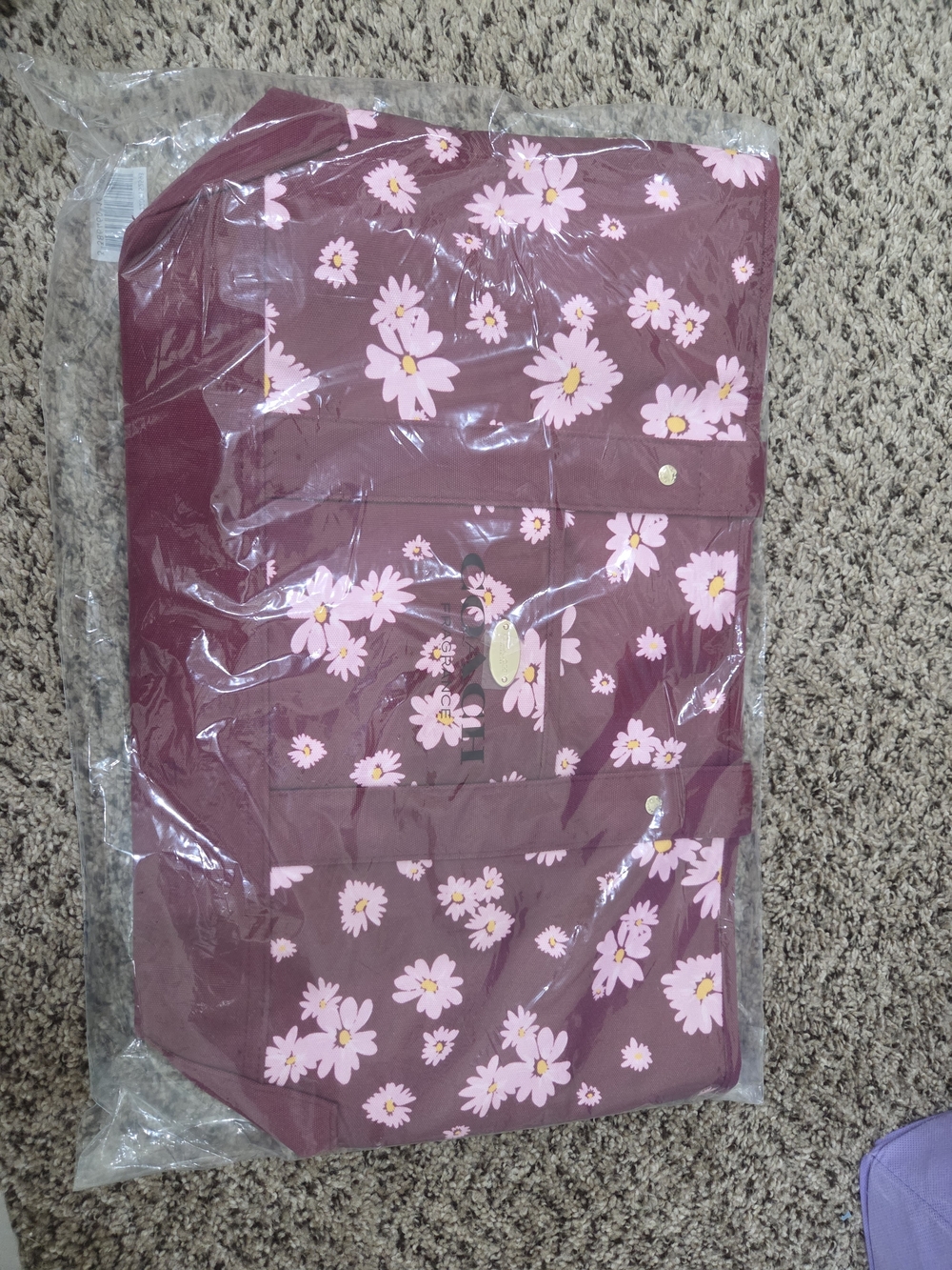 NEW COACH TOTE Floral Maroon Large COACH Tote Bag with Pink Daisy Print - Picture 2 of 6